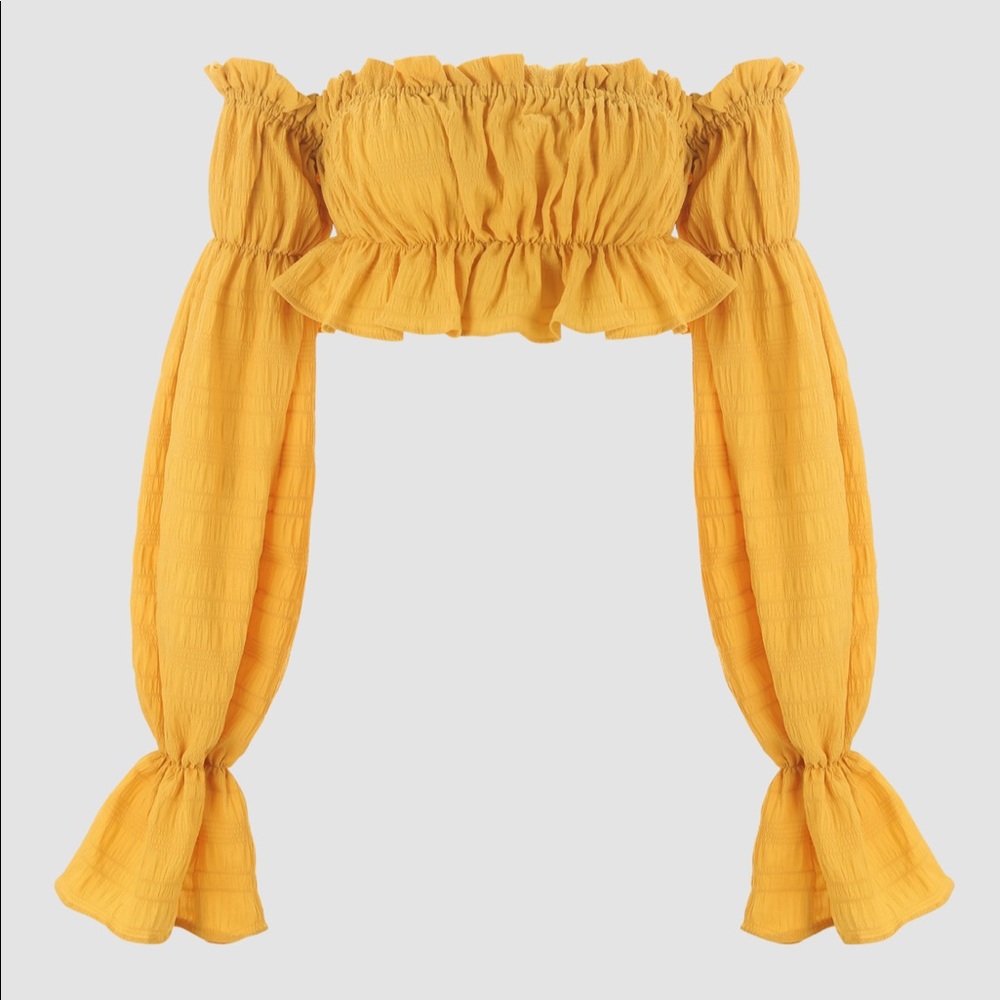yellow orange off the shoulder crop top
